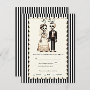 Cartoon Skeleton Bride + Groom Wedding RSVP Einladung