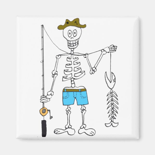 Cartoon Skeleton Fisherman in mit Skelettfisch Magnet (Vorne)