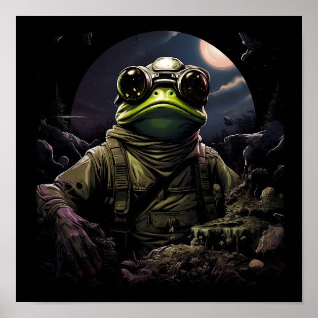 Cartoon Skeleton Frog in der Nacht - Lebhafte Nach Poster (Vorne)