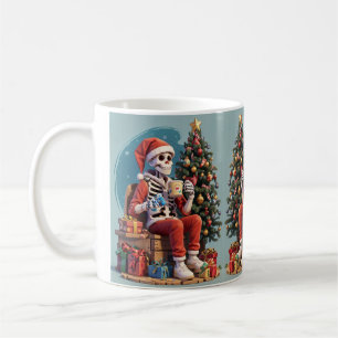 Cartoon Skeleton mit Weihnachtsgetränk Kaffeetasse