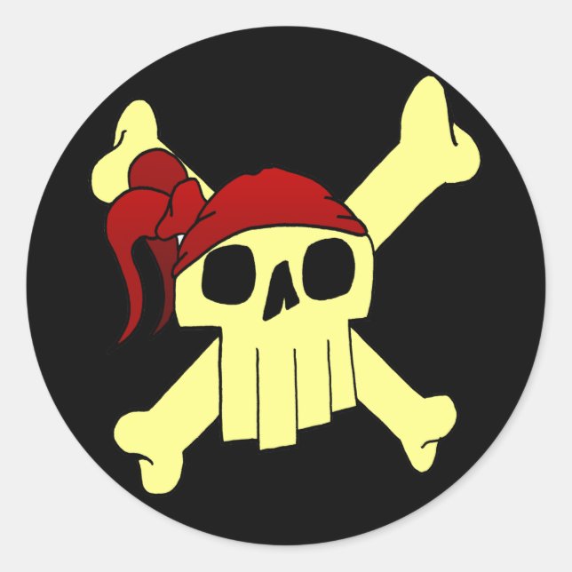 CARTOON-SKULL UND KREUZELN RUNDER AUFKLEBER (Vorderseite)