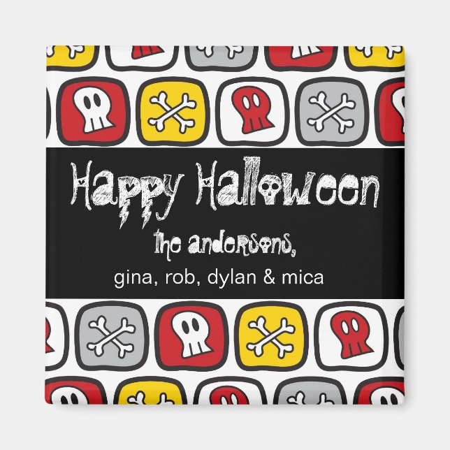 Cartoon Skulls & Bones Kid's Halloween-Party Gesch Magnet (Vorne)