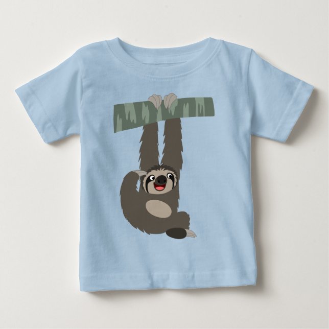 Cartoon Sloth aus einem Zweig Baby T - Shirt (Vorderseite)