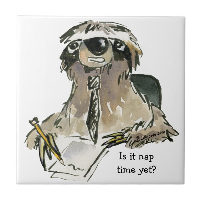 Cartoon Sloth Nickerchen Time Fliese (Vorderseite)