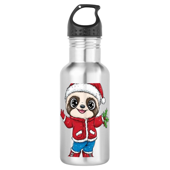 Cartoon Sloth Wealth Edelstahlflasche (Vorderseite)