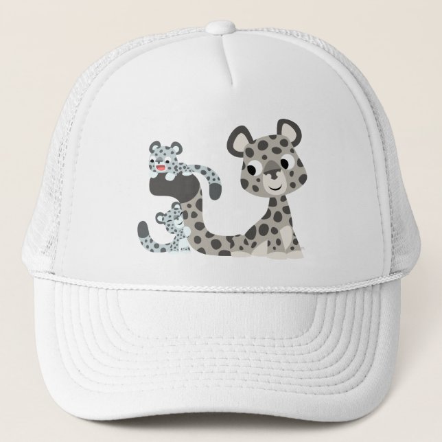Cartoon Snow Leopard et Cubs Casquette (Devant)