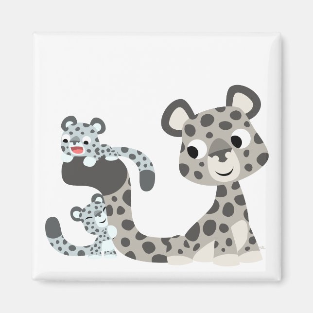 Cartoon Snow Leopard und Cubs Magnet (Vorne)