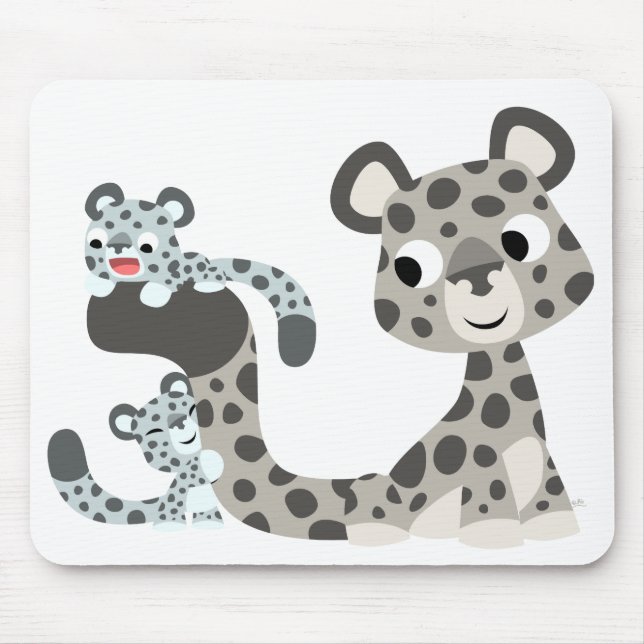 Cartoon Snow Leopard und Cubs Mousepad (Vorne)