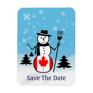 Cartoon Snowman im Schneefeld und Kanada-Flagge Magnet