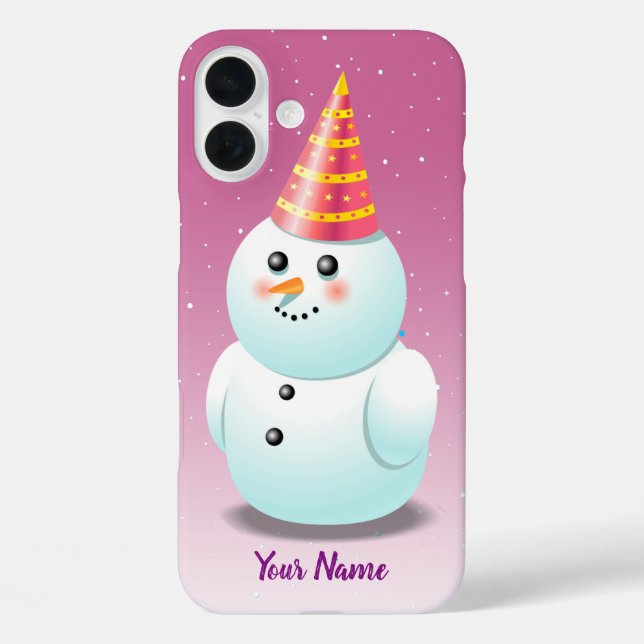 Cartoon Snowman Lady iPhone 16 Plus Hülle (Rückseite)