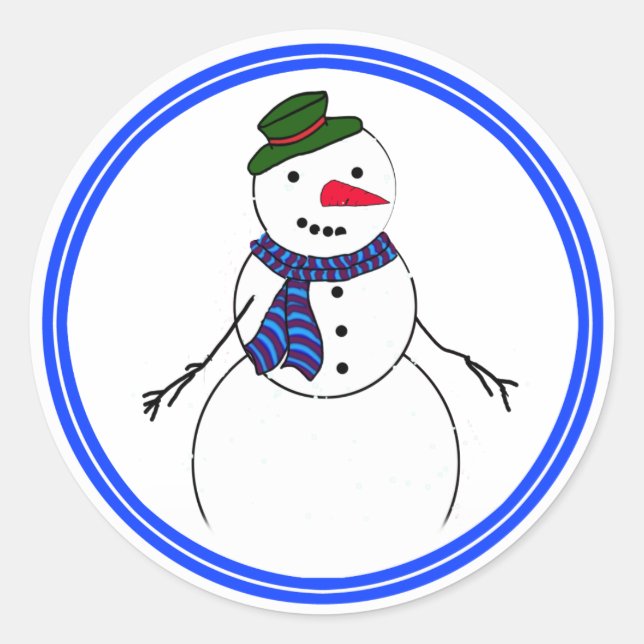 Cartoon Snowman Little Kokett Boy Runder Aufkleber (Vorderseite)