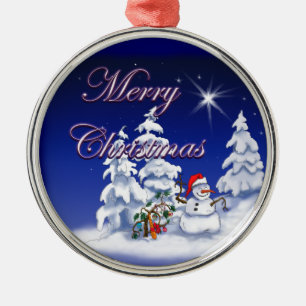 Cartoon Snowman mit frohen Weihnachten Ornament Aus Metall
