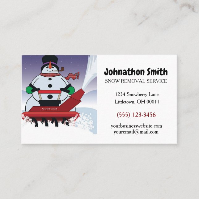 Cartoon Snowman Snow Removal Service Visitenkarte (Vorderseite)