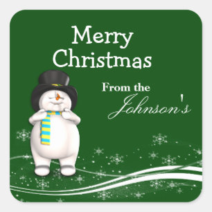 Cartoon Snowman Weihnachtsgeschenke Tags Quadratischer Aufkleber