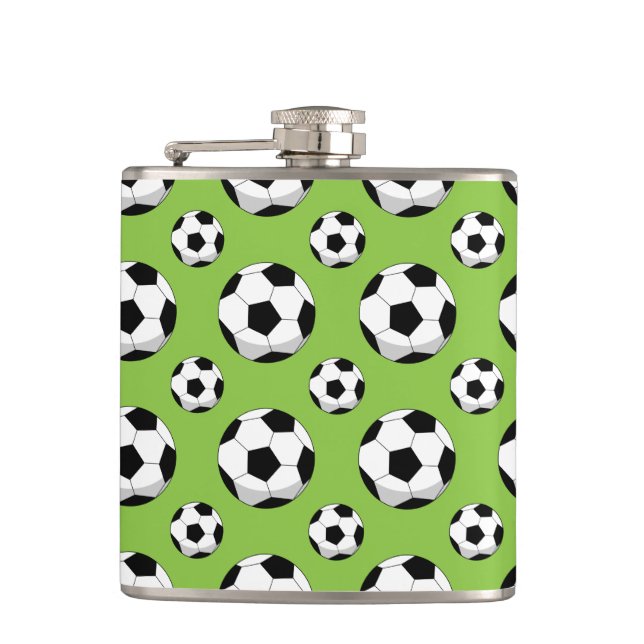 Cartoon Soccer Ball Muster Flachmann (Vorderseite)