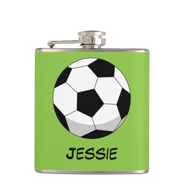 Cartoon Soccer Ball | Name hinzufügen Flachmann (Vorderseite)