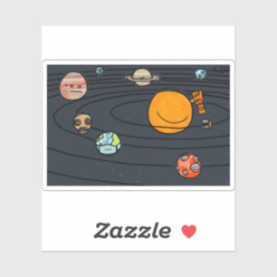 Cartoon Solar System Matte 3" x 3" Aufkleber
