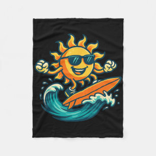 Cartoon-Sonne-Surfing-Sommer-Strand-Welle-Kunst Fleecedecke