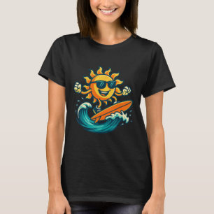 Cartoon-Sonne-Surfing-Sommer-Strand-Welle-Kunst  T-Shirt