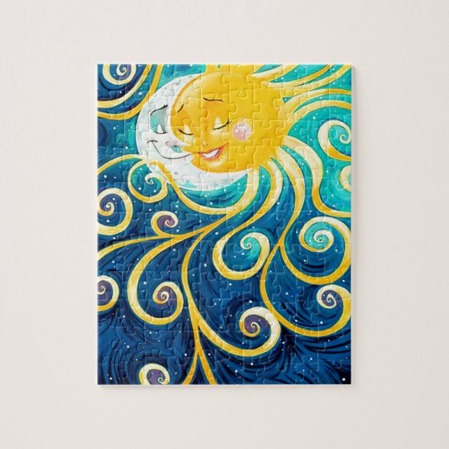Cartoon Sonne und Mond Liebe Frieden (Vertikal)