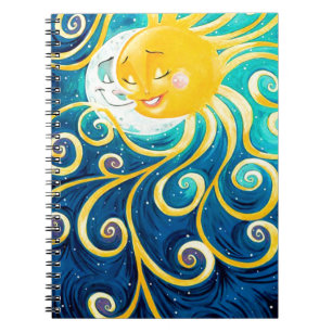Cartoon Sonne und Mond Liebe Frieden Notizblock