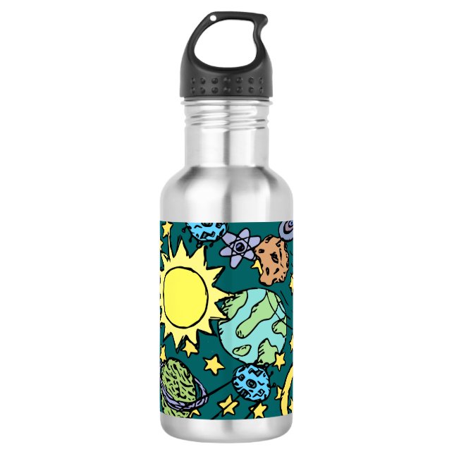 Cartoon-Sonnensystem Edelstahlflasche (Vorderseite)