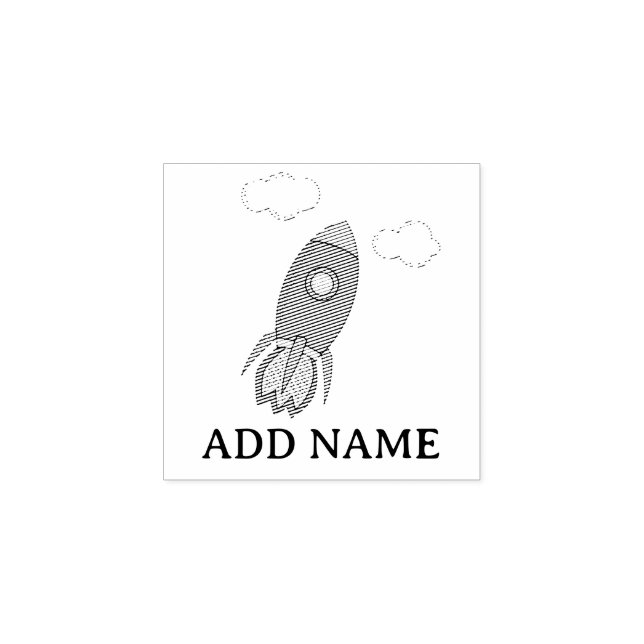 Cartoon Space Rocket Individuelle Name Gummistempel (Prägung)
