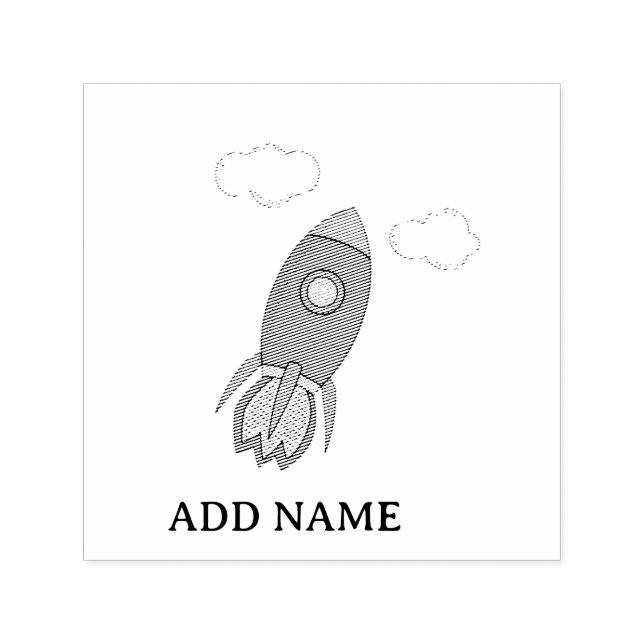 Cartoon Space Rocket Individuelle Name Permastempel (Design)