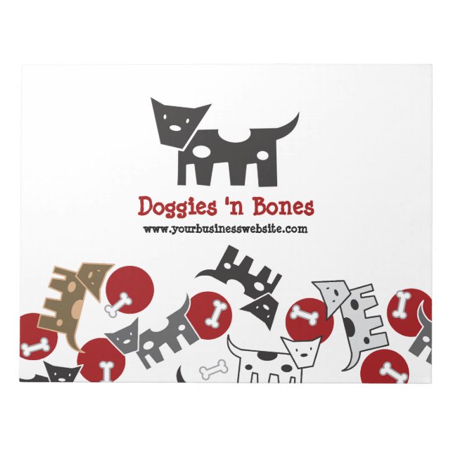Cartoon Spotted Doggies & Bones Cute Fun Notepad Notizblock (Vorderseite)