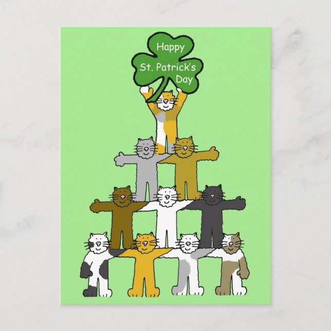 Cartoon St Patrick's Day Cats Postkarte (Vorderseite)