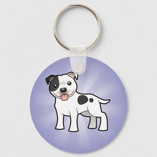 Cartoon Staffordshire Bull Terrier Schlüsselanhänger (Vorderseite)