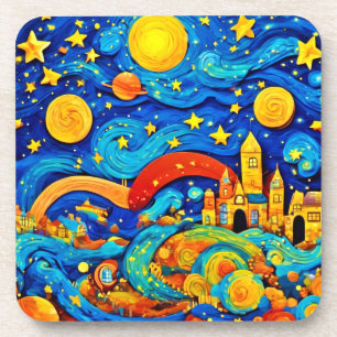 Cartoon Starry Night Art Getränkeuntersetzer