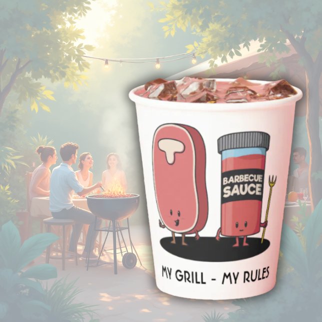 Cartoon-Steak & Sauce Custom BBQ Chef  Pappbecher (Von Creator hochgeladen)