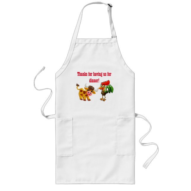 Cartoon Steer and Rooster Long Apron Lange Schürze (Vorne)