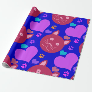 Cartoon-Stil nahtlose Tapete mit Katzengesicht und Geschenkpapier