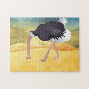 Cartoon Strauß mit Kopf in Sand