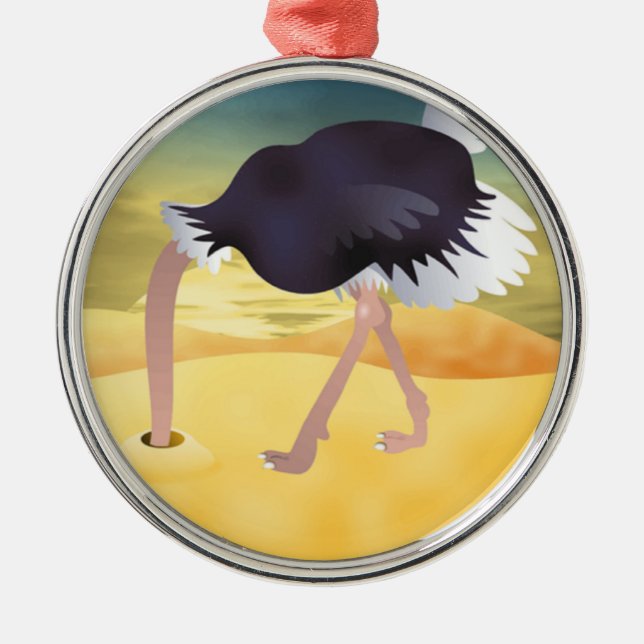 Cartoon Strauß mit Kopf in Sand Ornament Aus Metall (Vorne)