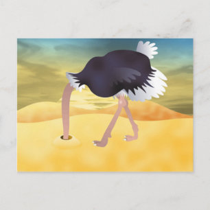 Cartoon Strauß mit Kopf in Sand Postkarte