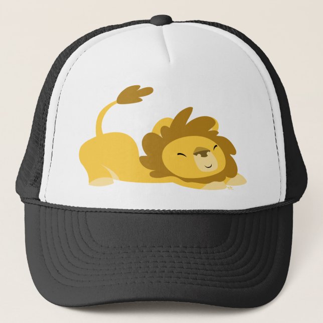 Cartoon Stretching Lion Hut Truckerkappe (Vorderseite)