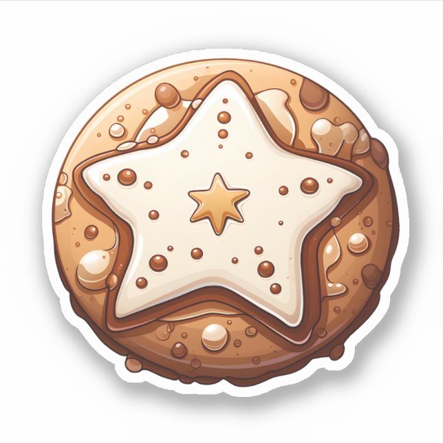 Cartoon Style Round Christmas Cookie mit einem Sta Aufkleber (Vorderseite)