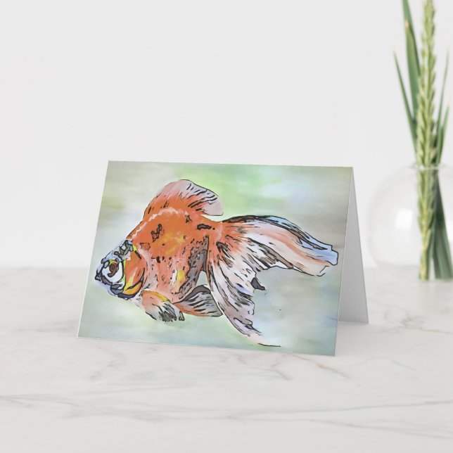Cartoon Style Ryukin Goldfish Acrylmalerei Karte (Vorderseite)