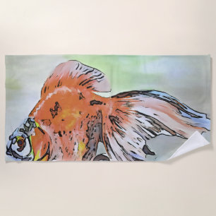 Cartoon Style Ryukin Goldfish Acrylmalerei Strandtuch
