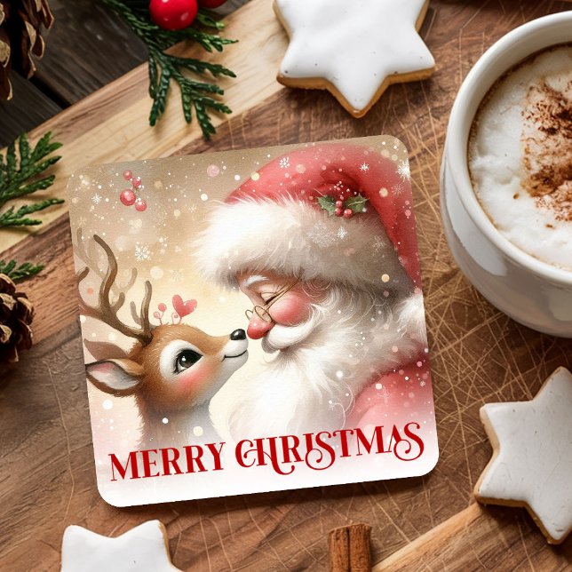 Cartoon Style Santa and Rudolph Holiday Coasters Rechteckiger Pappuntersetzer (Cartoon Style Santa and Rudolph Holiday Coasters)