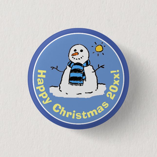 Cartoon Style Snowman zu Weihnachten Button (Vorderseite)