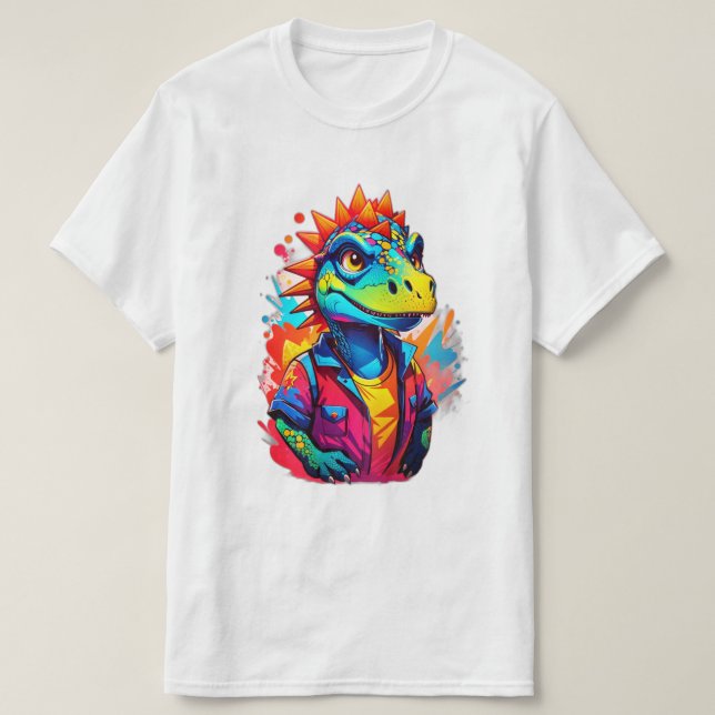 Cartoon Style Vibrannt Dinosaur Pouting T - Shirt (Design vorne)