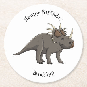 Cartoon Styracosaurus Runder Pappuntersetzer