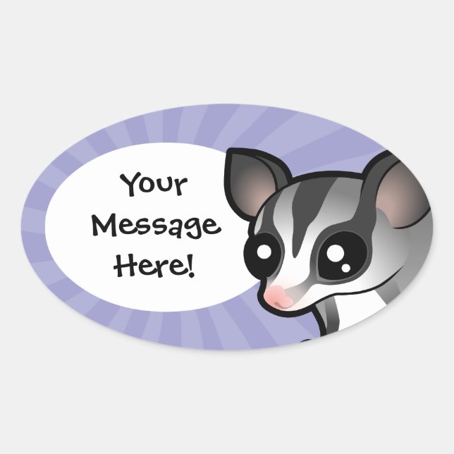 Cartoon Sugar Glider Ovaler Aufkleber (Vorderseite)