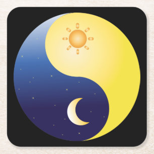 Cartoon Sun and Moon, Yin und Yang-Symbol Rechteckiger Pappuntersetzer