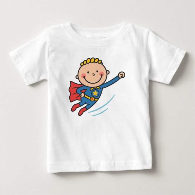 Cartoon Superhero Boy Flying Kids T - Shirt (Vorderseite)