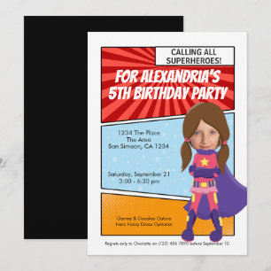 Cartoon Superhero Comic Geburtstagsparty (brünett) Einladung